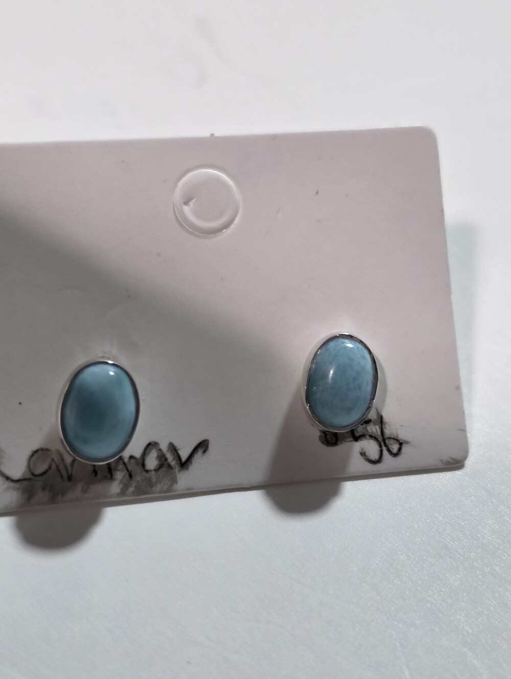 Light Blue Larimar Oval Stone Stud Earrings - Women Jewelry